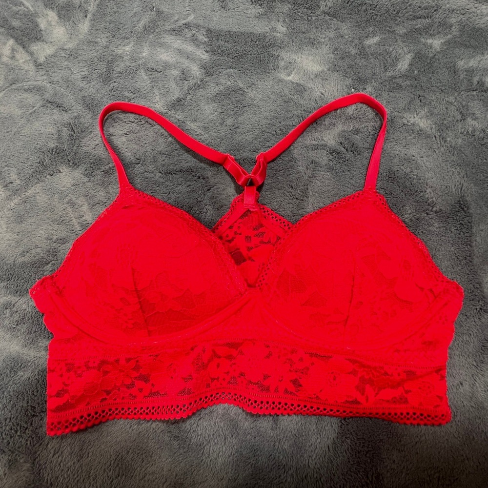 Victorias Secret Red Lace Padded Bralette Wireless Racerback Y-Back Small 379221